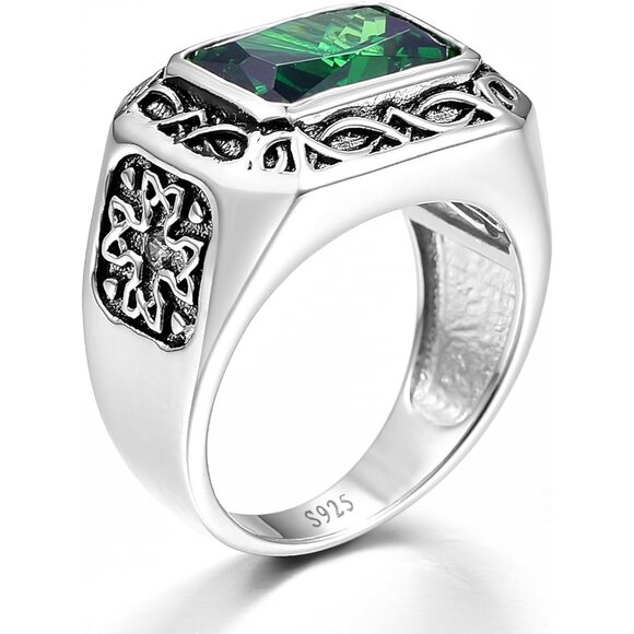 925 Sterling Silver for Men 6.85ct Simulated Mens Emerald|Morganite Ring - Picture 5 of 9